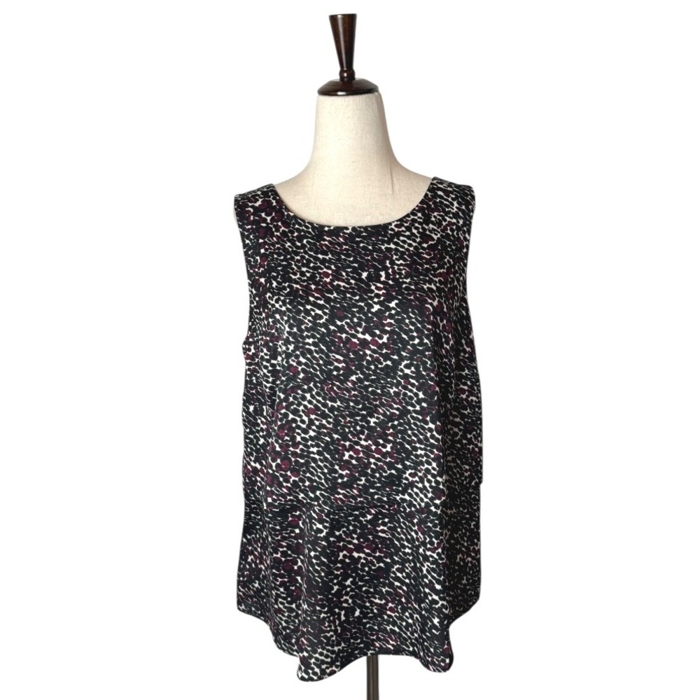 Ann Taylor Shirt Women 10 Black Purple Sleeveless Geometric Zipper Back Tank NWT